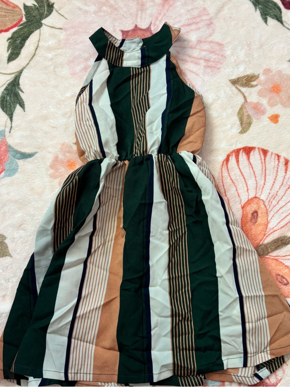 Striped Sleeveless Dress in Green, Cream & Tan